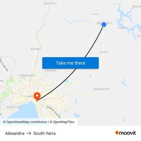 Alexandra to South Yarra map