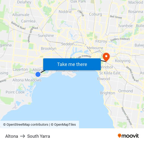 Altona to South Yarra map