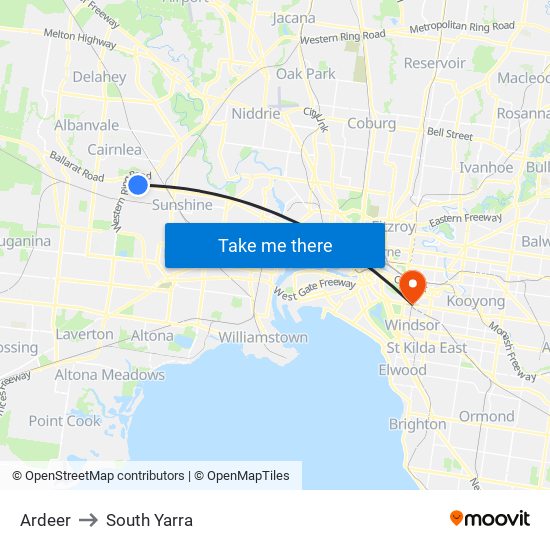 Ardeer to South Yarra map