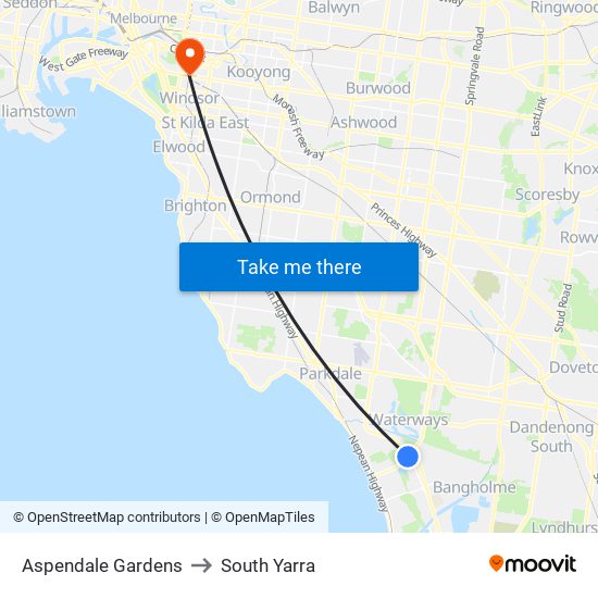 Aspendale Gardens to South Yarra map