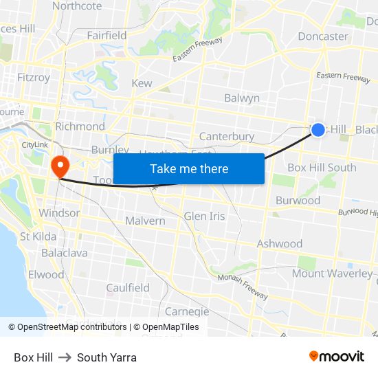 Box Hill to South Yarra map