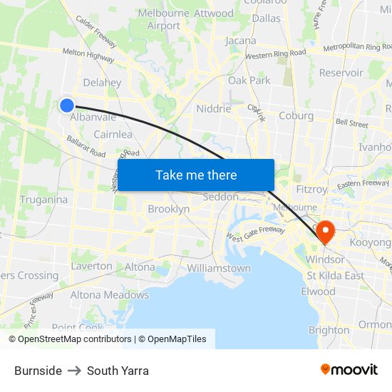 Burnside to South Yarra map