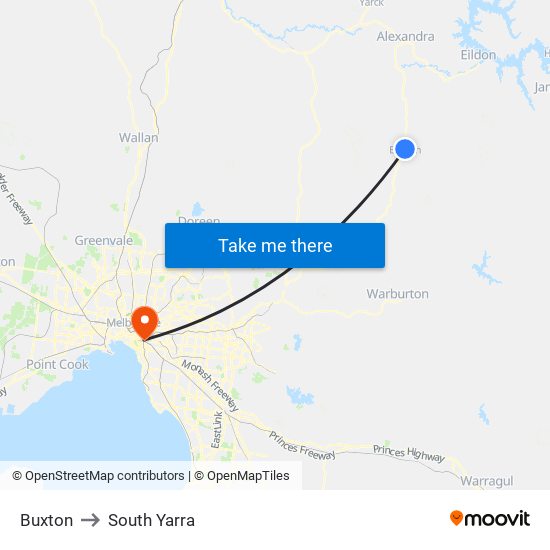 Buxton to South Yarra map