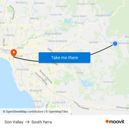 Don Valley to South Yarra map