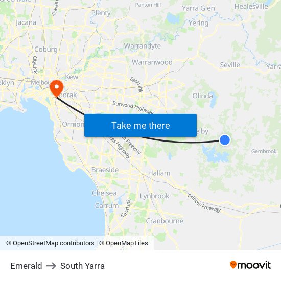 Emerald to South Yarra map