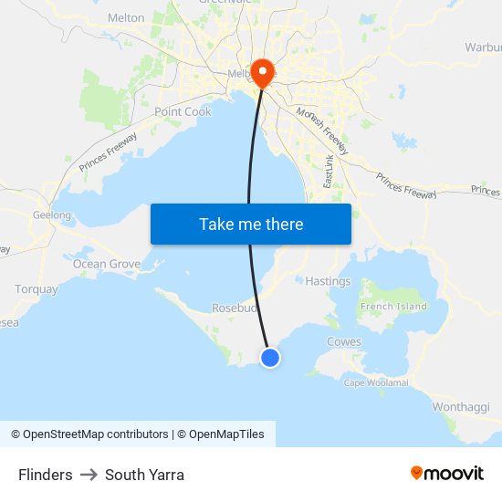 Flinders to South Yarra map