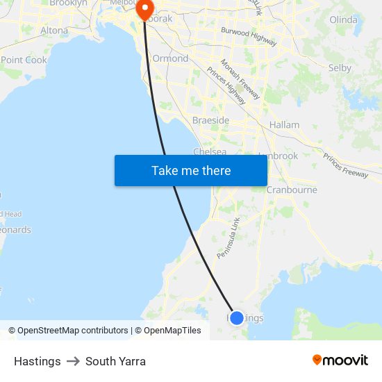 Hastings to South Yarra map