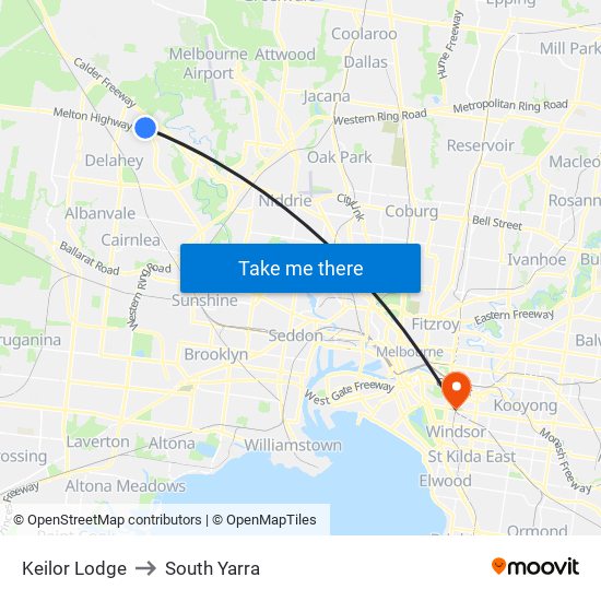Keilor Lodge to South Yarra map