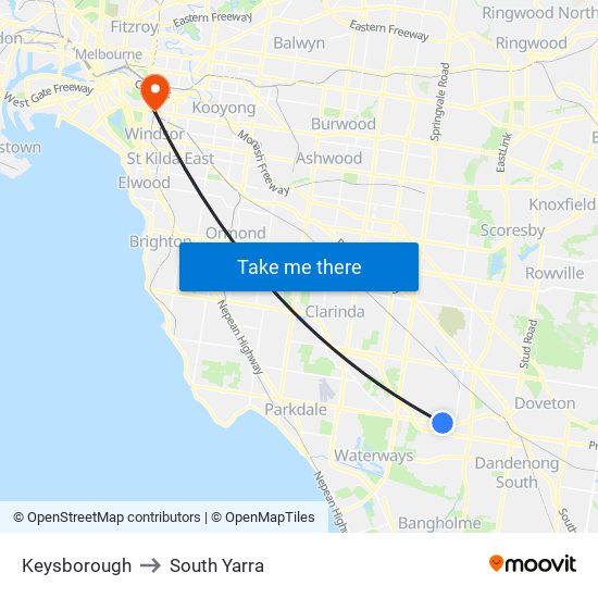 Keysborough to South Yarra map