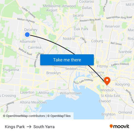 Kings Park to South Yarra map