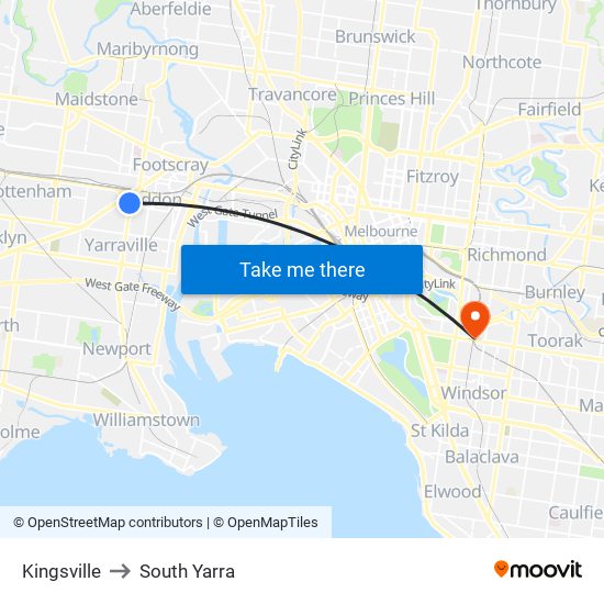 Kingsville to South Yarra map