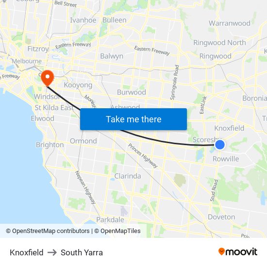 Knoxfield to South Yarra map