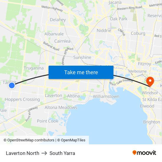 Laverton North to South Yarra map