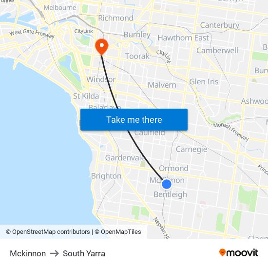 Mckinnon to South Yarra map