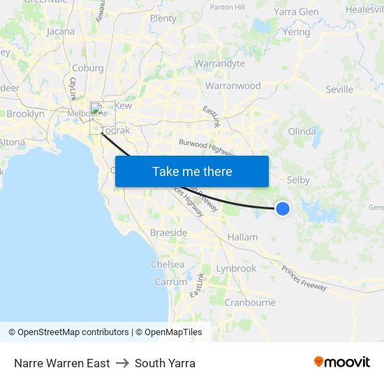 Narre Warren East to South Yarra map