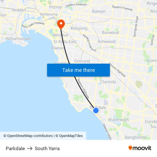 Parkdale to South Yarra map