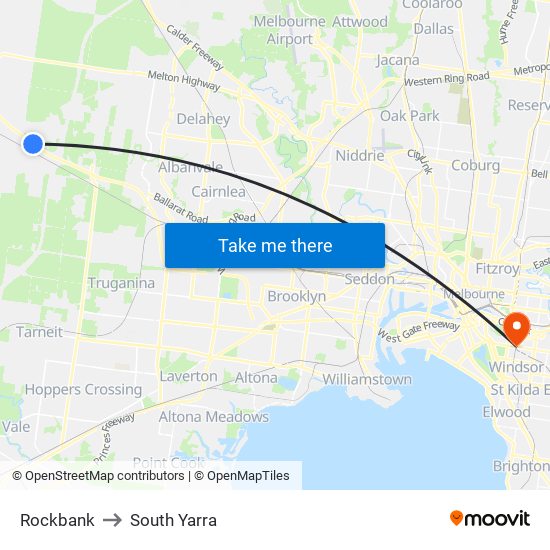 Rockbank to South Yarra map