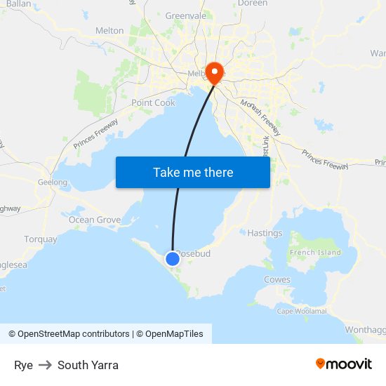 Rye to South Yarra map