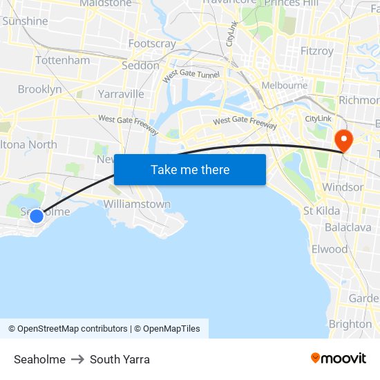 Seaholme to South Yarra map