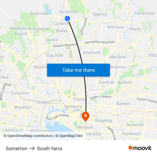 Somerton to South Yarra map