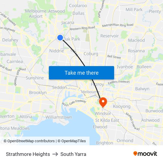 Strathmore Heights to South Yarra map