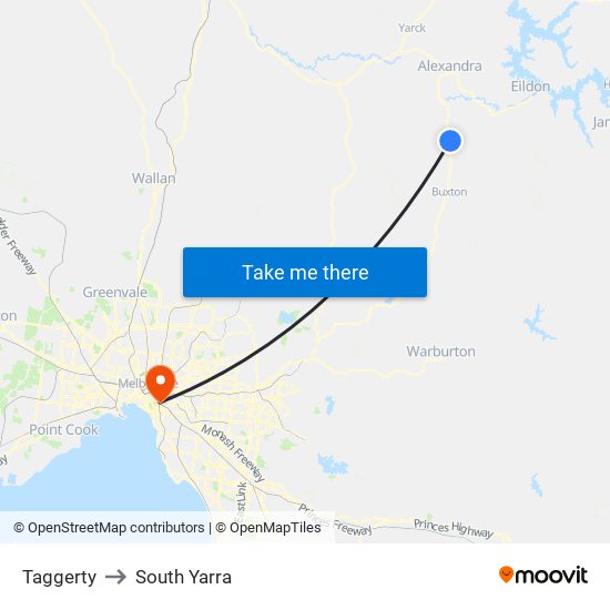 Taggerty to South Yarra map