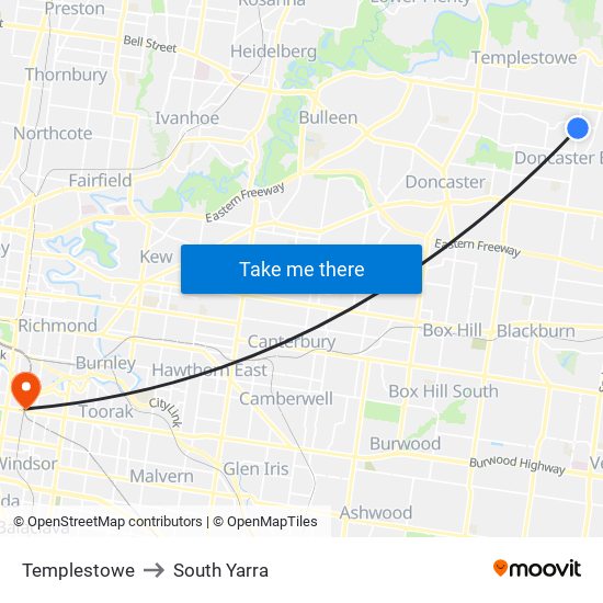 Templestowe to South Yarra map