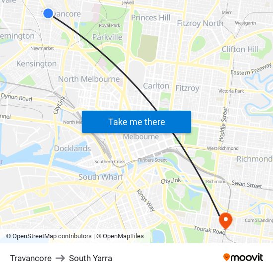 Travancore to South Yarra map