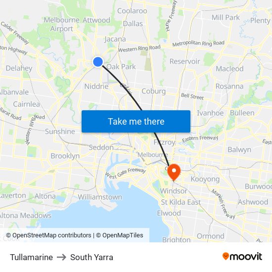 Tullamarine to South Yarra map