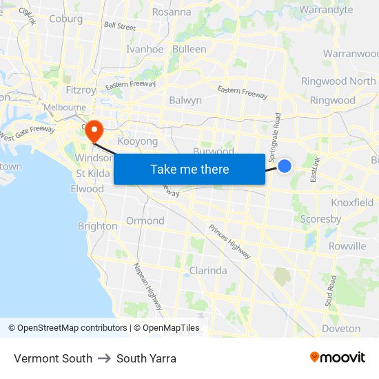 Vermont South to South Yarra map