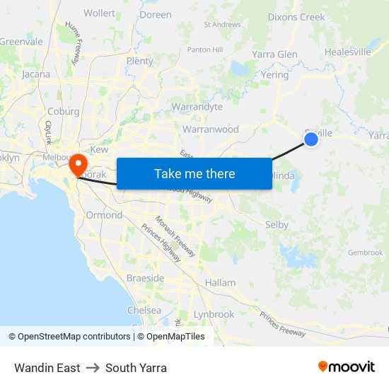 Wandin East to South Yarra map