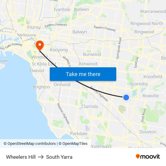 Wheelers Hill to South Yarra map