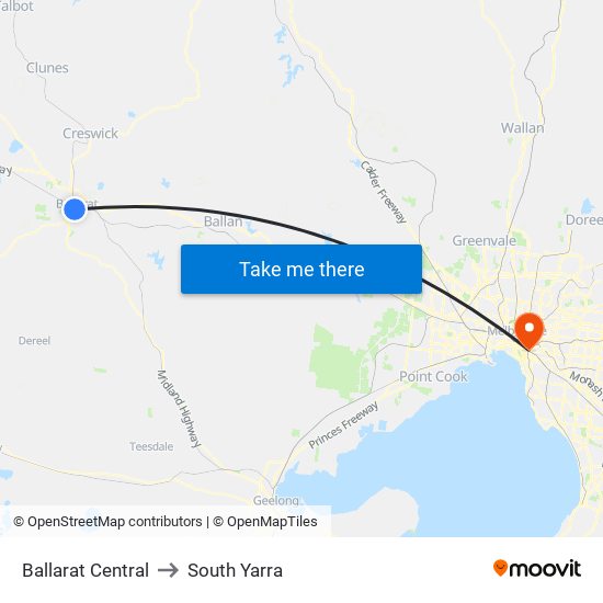 Ballarat Central to South Yarra map