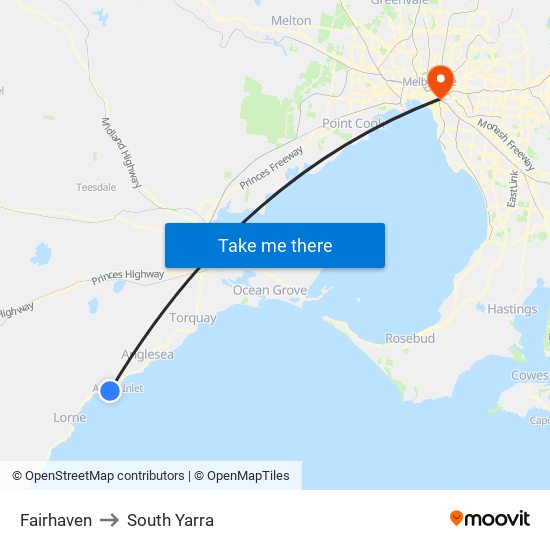 Fairhaven to South Yarra map