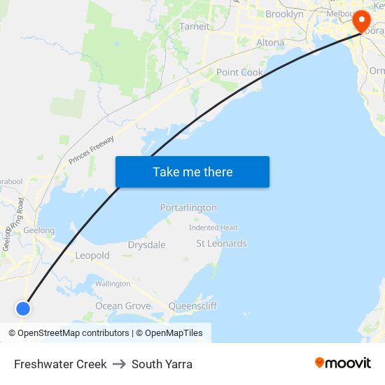 Freshwater Creek to South Yarra map