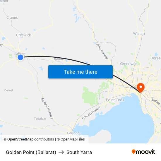 Golden Point (Ballarat) to South Yarra map