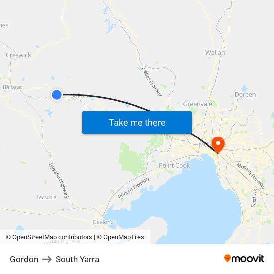 Gordon to South Yarra map