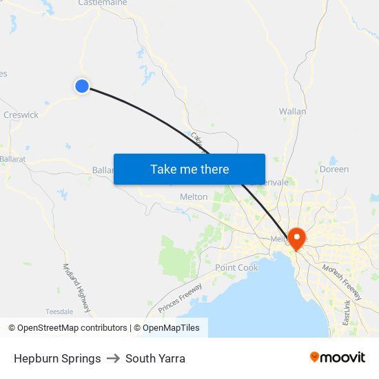 Hepburn Springs to South Yarra map