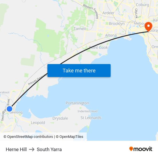 Herne Hill to South Yarra map
