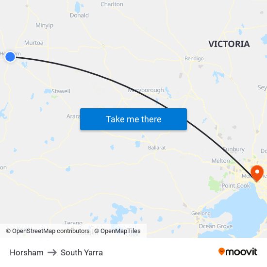 Horsham to South Yarra map