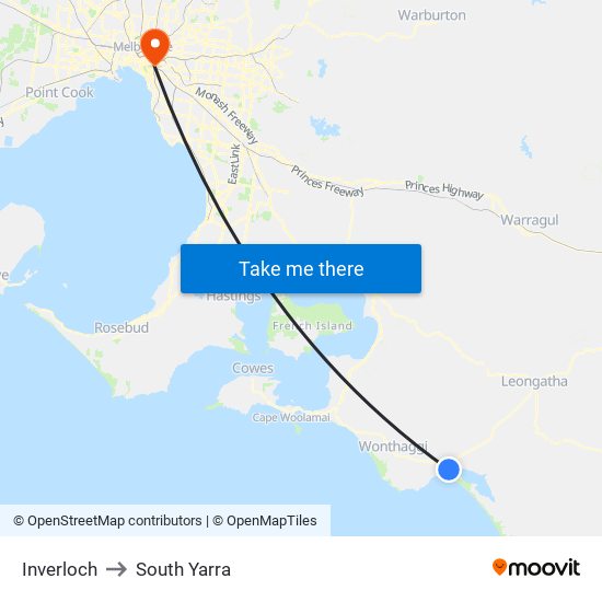 Inverloch to South Yarra map