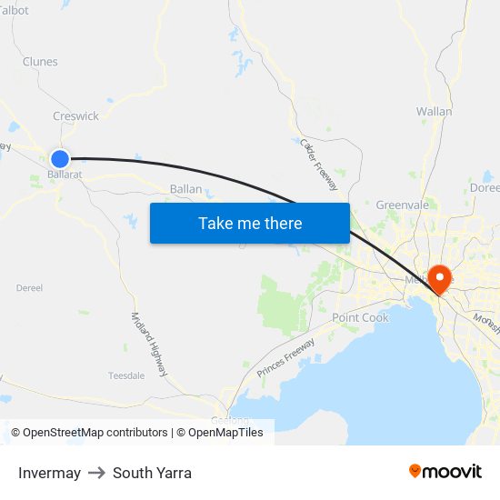 Invermay to South Yarra map