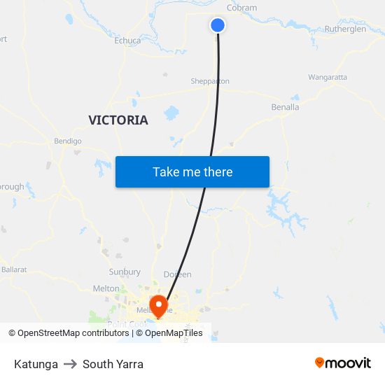 Katunga to South Yarra map