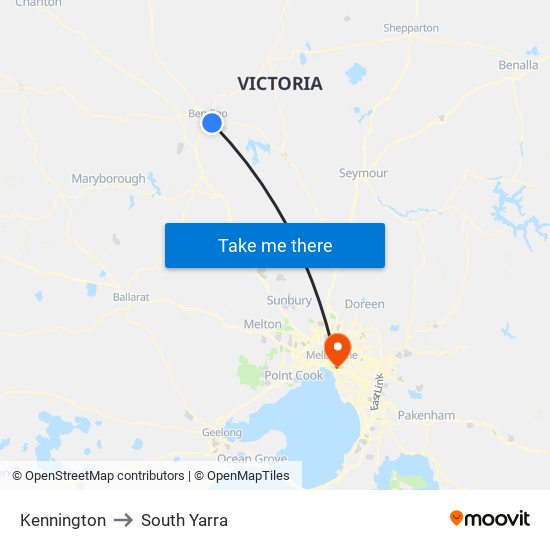 Kennington to South Yarra map