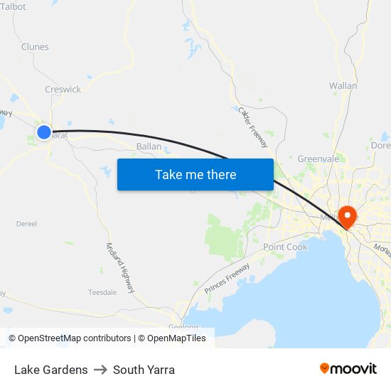 Lake Gardens to South Yarra map