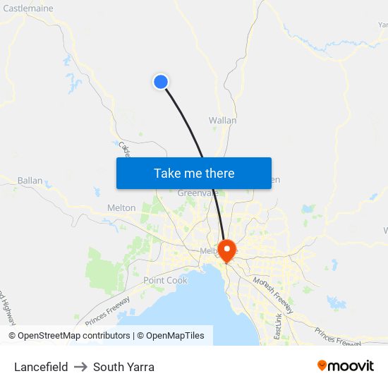 Lancefield to South Yarra map