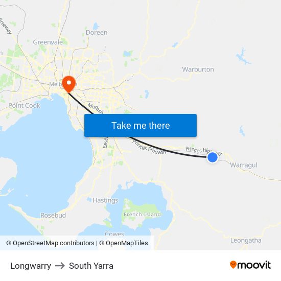 Longwarry to South Yarra map