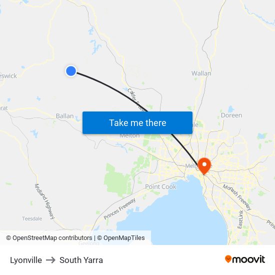 Lyonville to South Yarra map