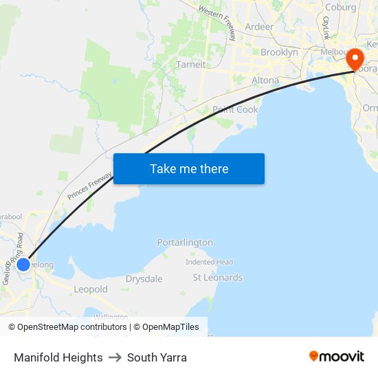Manifold Heights to South Yarra map