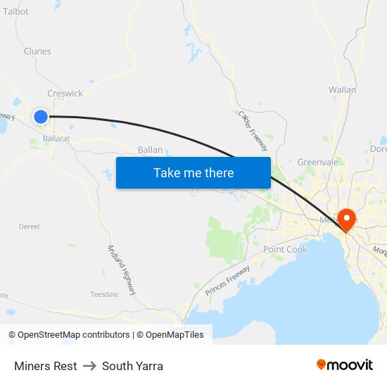 Miners Rest to South Yarra map